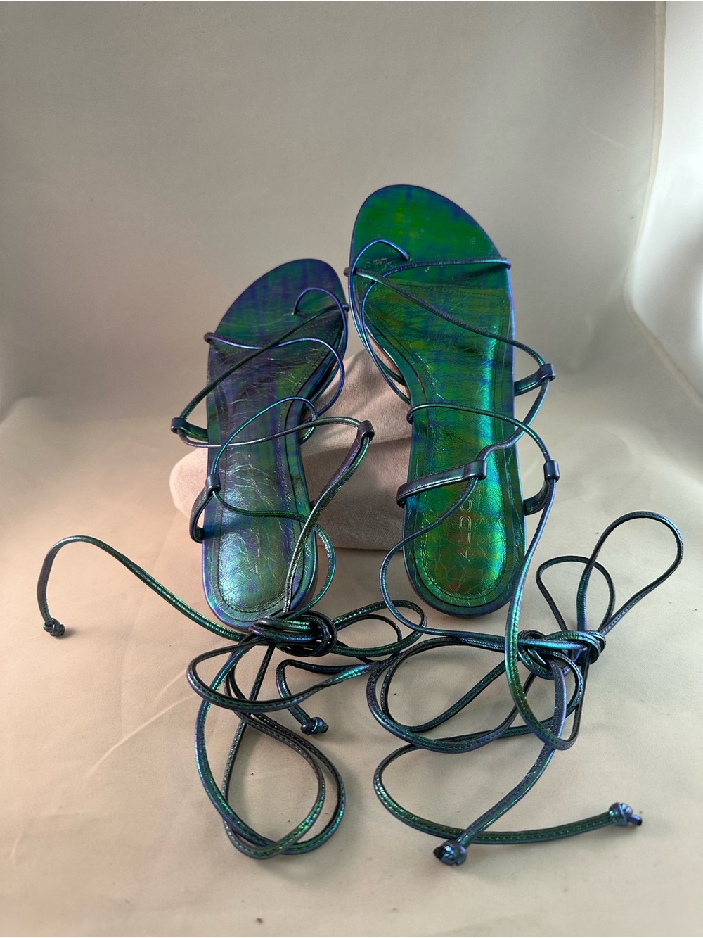 Aldo Iridescent Green Lace-Up Strappy Sandals